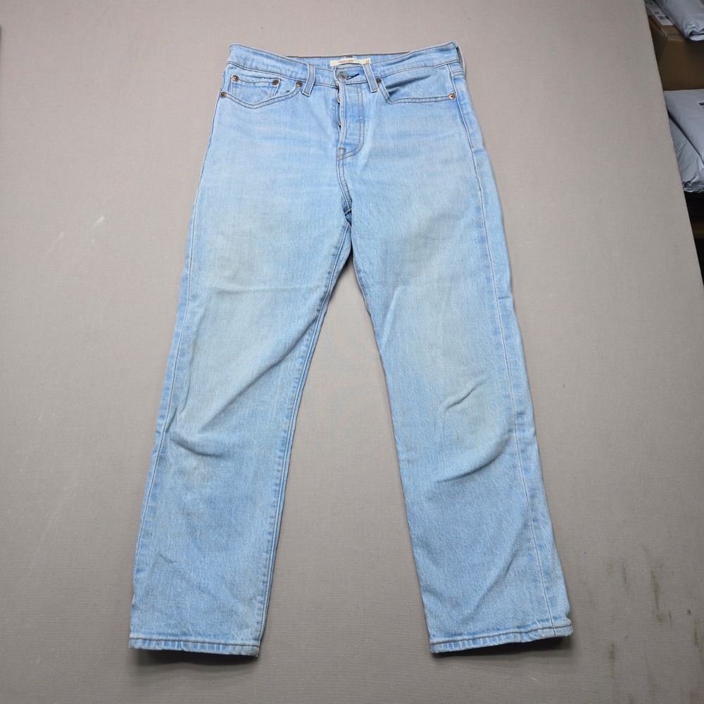 Levis Big E Wedgie Straight Jeans Light Wash Denim High Rise Blue Womens 27x26